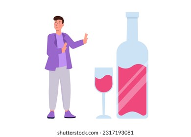 Healthy lifestyle and stop drinking concept. Vector illustration.