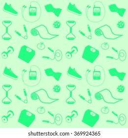Healthy lifestyle in symbols seamless mint color .