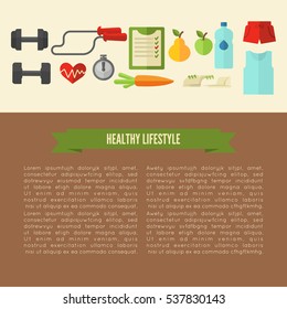 Healthy lifestyle template design. Vector wellness concept flat Illustration.