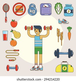 Healthy lifestyle. Vector flat icon set, illustration