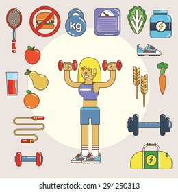 Healthy lifestyle. Vector flat icon set, illustration