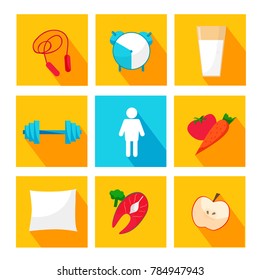 Healthy lifestyle. Vector flat icon set, illustration