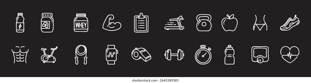 Healthy Lifestyle Vector Icon Set | Adjustable Line Weight | Fitness, nutrition, exercise, wellness, sleep, yoga, meditation, heart rate, gym, hiking, cycling, sports, health monitoring icons
