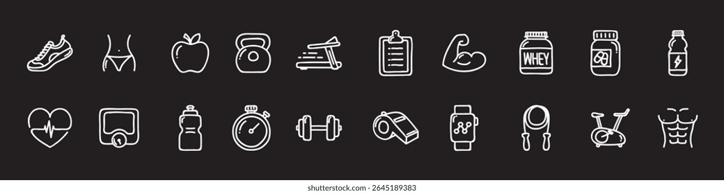 Healthy Lifestyle Vector Icon Set | Adjustable Line Weight | Fitness, nutrition, exercise, wellness, sleep, yoga, meditation, heart rate, gym, hiking, cycling, sports, health monitoring icons