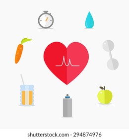 Healthy lifestyle. Vector icons in a flat style.