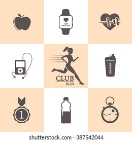 Healthy lifestyle. Vector icons in a flat style.