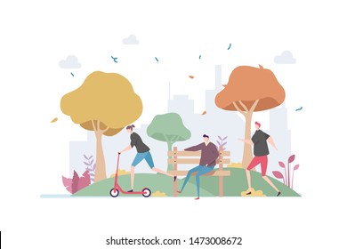 Healthy Lifestyle Vector Illustration Concept Showing a group of people spending time outdoor at the park, Suitable for landing page, ui, web, App intro card, editorial, flyer, and banner.