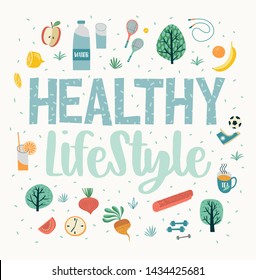 Healthy lifestyle vector illustration. Design elements for a poster, flyer, graphic module.