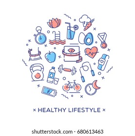 Healthy Lifestyle Vector Illustration, Dieting, Fitness & Nutrition
