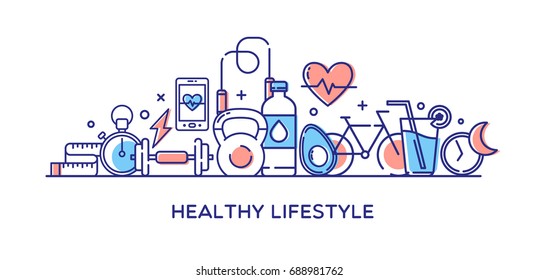 Healthy Lifestyle Vector Illustration, Dieting, Fitness & Nutrition.

