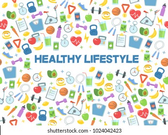 Healthy lifestyle vector illustration. Fitness, nutrition and health.
