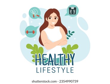 Healthy Lifestyle Vector Illustration with Organic Vegetables or Fruit, Sport and Workout in Flat Cartoon Hand Drawn Background Design Templates