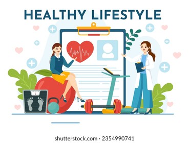 Healthy Lifestyle Vector Illustration with Organic Vegetables or Fruit, Sport and Workout in Flat Cartoon Hand Drawn Background Design Templates