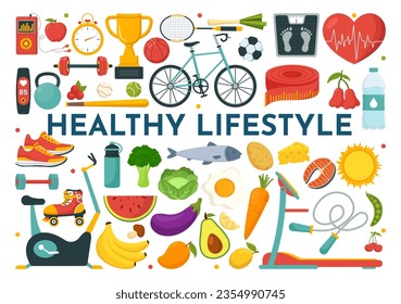 Healthy Lifestyle Vector Illustration with Organic Vegetables or Fruit, Sport and Workout in Flat Cartoon Hand Drawn Background Design Templates