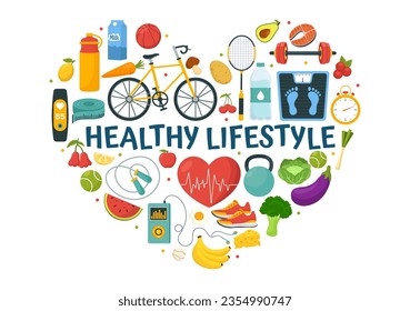 Healthy Lifestyle Vector Illustration with Organic Vegetables or Fruit, Sport and Workout in Flat Cartoon Hand Drawn Background Design Templates