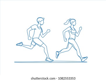 Healthy lifestyle vector illustration. Young people jogging and exercising.