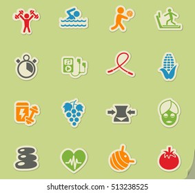 healthy lifestyle web icons on color paper stickers for user interface