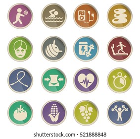 healthy lifestyle web icons on color paper labels