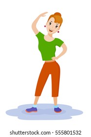 Healthy lifestyle of woman, who made fitness exercise. Vector illustration of physical activity for weight loss
