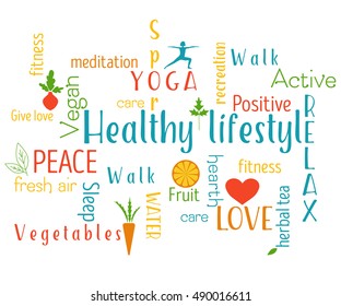 Healthy Lifestyle word cloud vector