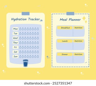 Healthy lifestyle-themed planner with doodles, great for stickers, journal spreads, and scrapbook projects.