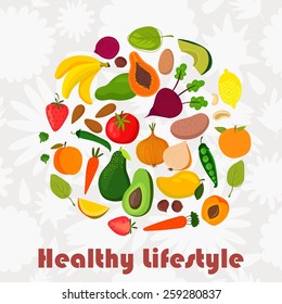 Healthy Lifestyle-vector circle made of fruits and vegetables