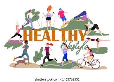 Healthy lifestyle.Walking and Sport in the Park.Healthy lifestyle background.Vector illustration. 