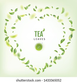 Healthy Light Green Tea Cup with Fresh Green Leaves Flat Lay