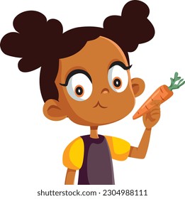 
Healthy Little Girl Eating a Carrot as Snack Vector Cartoon. Happy child snacking in living healthy concept image illustration
