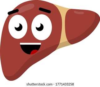 Healthy liver. Comparison of the medical condition of human organs. Funny flat cartoon. Emotions on face of character