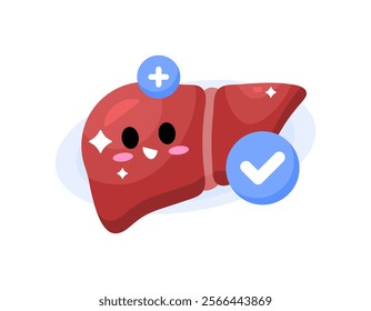 healthy liver concept. illustration of a liver organ smiling happily because it is in good condition. expression. condition and health. cute and adorable character design flat style. element