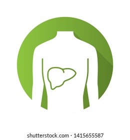 Healthy liver flat design long shadow glyph icon. Human organ in good health. People wellness. Functioning digestive gland. Wholesome gastrointestinal tract. Vector silhouette illustration