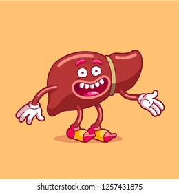 Healthy liver in a good mood on orange background. Decoration for greeting cards, posters, patches, prints for clothes, emblems. Modern flat style thin line vector illustration isolated.