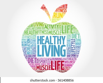 Healthy Living apple word cloud, health concept