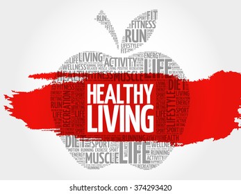 Healthy Living apple word cloud, health concept