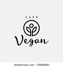 Healthy living element. Symbol of Healthy lifestyle for Fitness center, or Yoga studio. Vector logo design template for organic and vegetarian food stores, cafe, restaurant. Hand-lettering text Vegan.