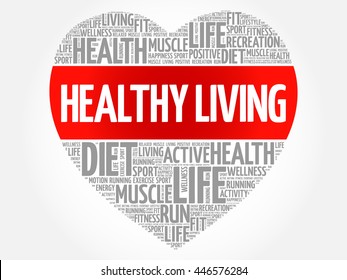 Healthy Living heart word cloud, fitness, sport, health concept