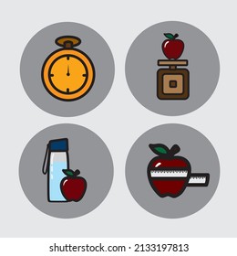 healthy living icon elements,there are apples and other healthy supplements.