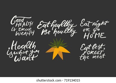 Healthy living. Motivational quotes. Hand lettering and custom typography for your designs