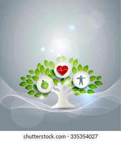 Healthy living symbol as a tree, diet and fitness leads to strong heart. 