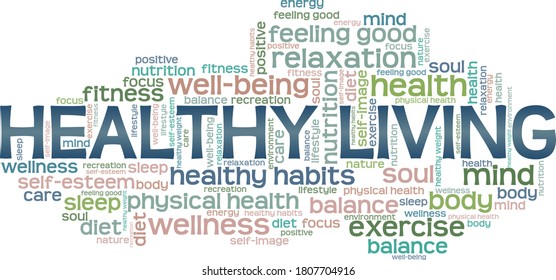 Healthy Living Vector Illustration Word Cloud Stock Vector (Royalty ...