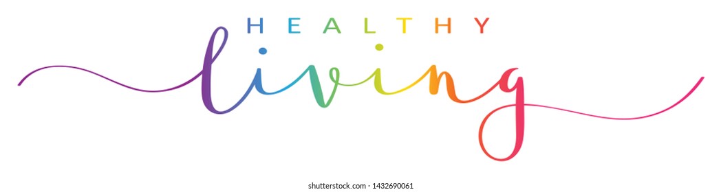 HEALTHY LIVING vector rainbow brush calligraphy banner