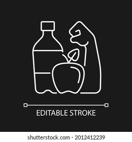 Healthy living white linear icon for dark theme. Staying hydrated. Well-balanced diet. Thin line customizable illustration. Isolated vector contour symbol for night mode. Editable stroke