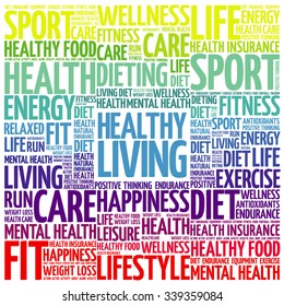 Healthy Living word cloud background, health concept