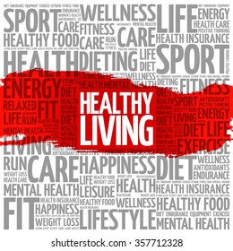 Healthy Living word cloud background, health concept