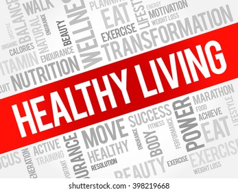 Healthy Living word cloud background, health concept