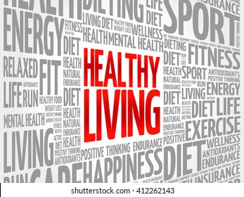 Healthy Living word cloud background, health concept
