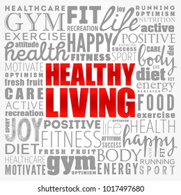 Healthy Living word cloud collage, health concept background