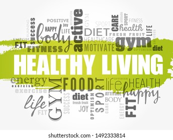 Healthy Living word cloud collage, health concept background