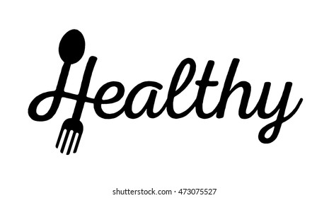 healthy logo design with spoon and fork in black color minimal look